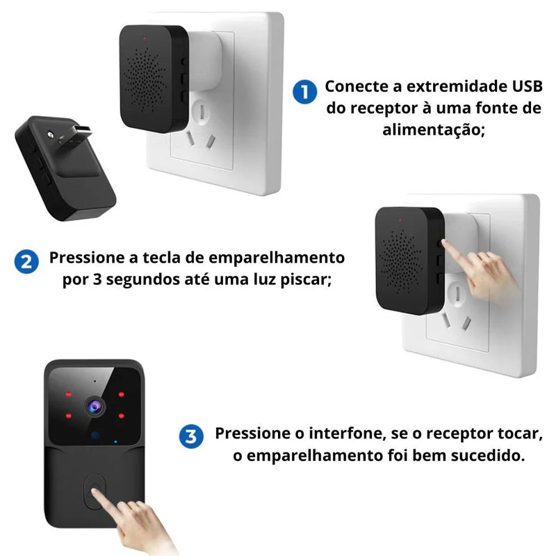 Campainha Com Câmera Vídeo Porteiro Sem Fio Wi-Fi HD Inteligente Smart Home Vê Pelo Celular Recarregável