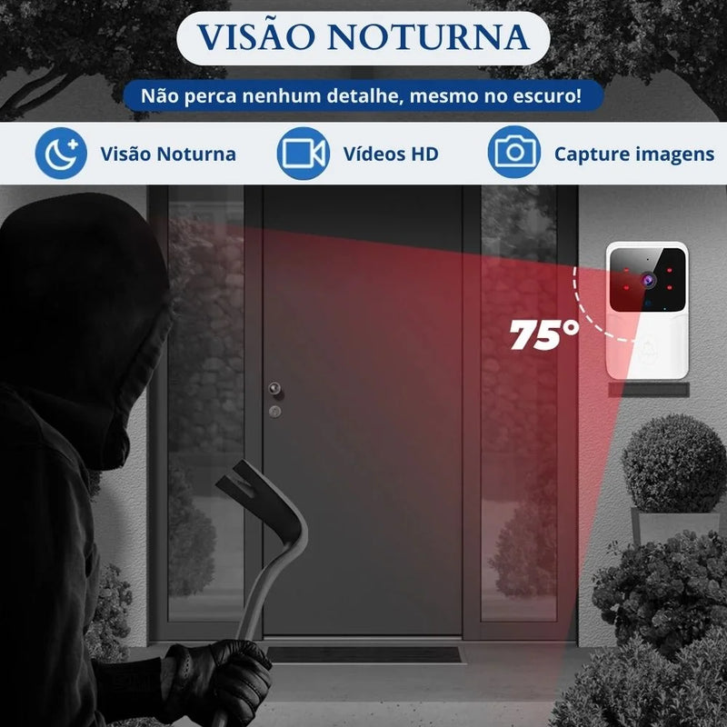 Campainha Com Câmera Vídeo Porteiro Sem Fio Wi-Fi HD Inteligente Smart Home Vê Pelo Celular Recarregável